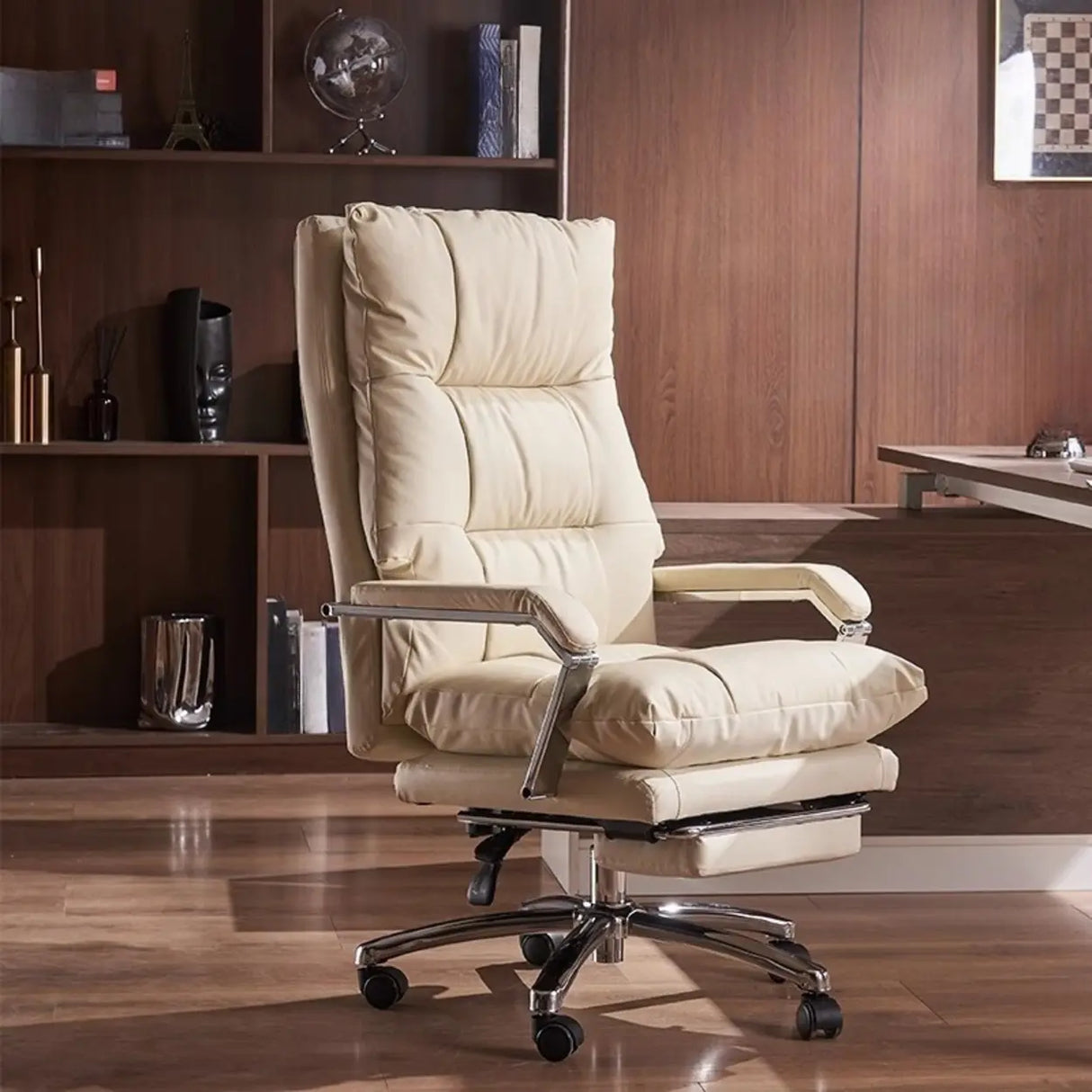 Adjustable Ergonomic Leather Orange Footrest Office Chair Image - 3