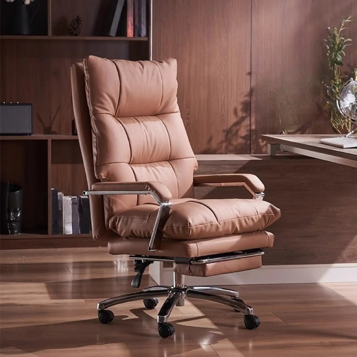 Adjustable Ergonomic Leather Orange Footrest Office Chair Image - 4