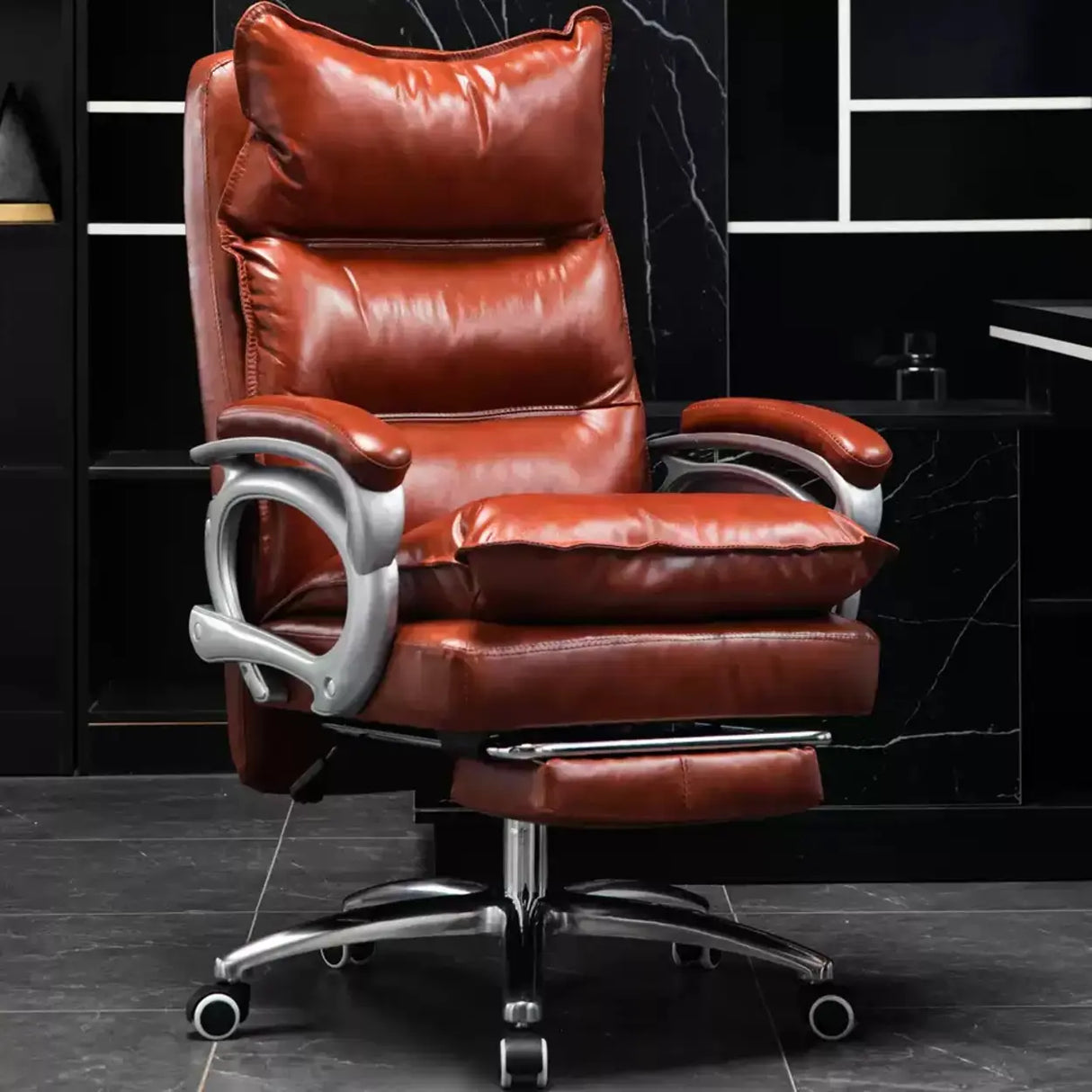Adjustable Ergonomic Leather Swivel Recliner Office Chair Image - 1