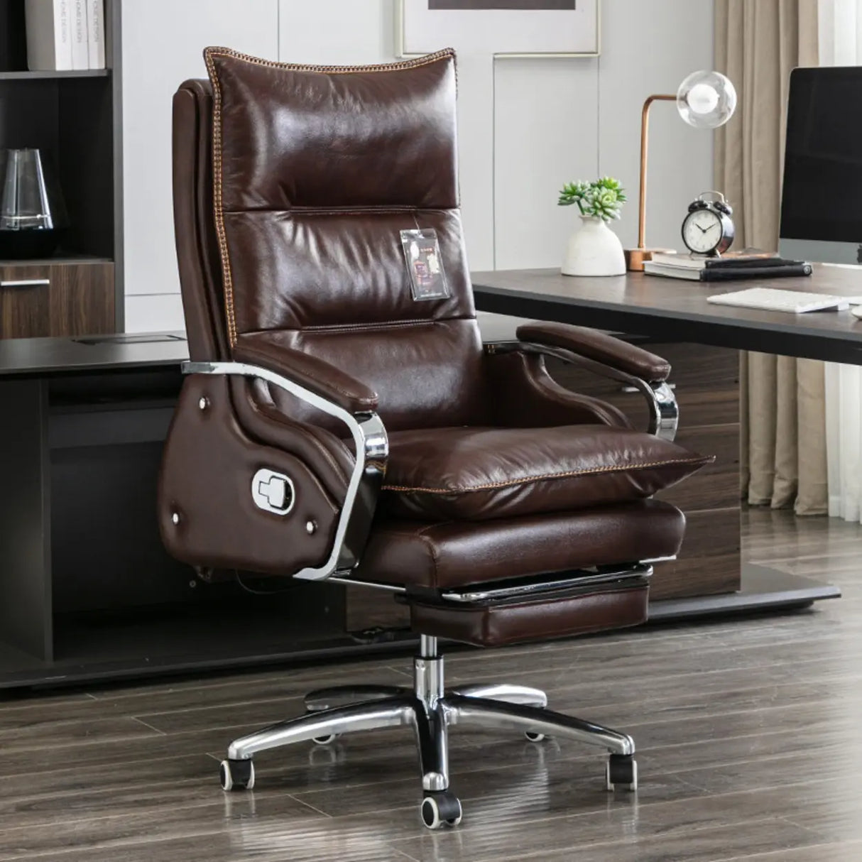 Adjustable Ergonomic Leather Swivel Recliner Office Chair Image - 2