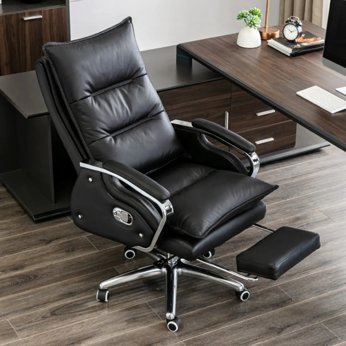 Adjustable Ergonomic Leather Swivel Recliner Office Chair Image - 4