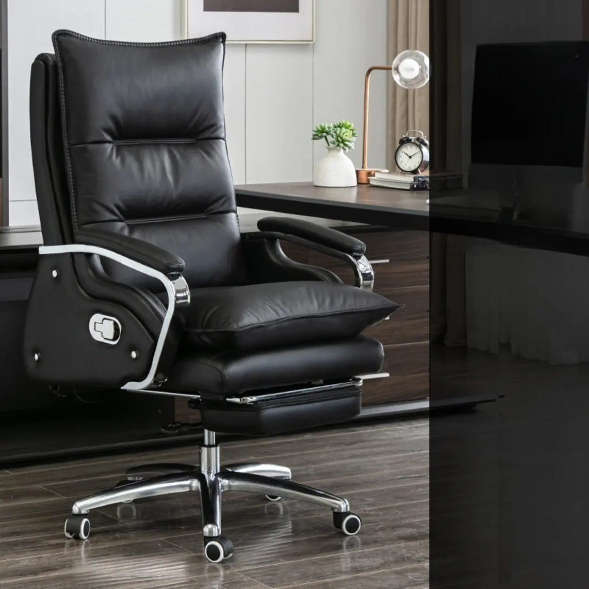 Adjustable Ergonomic Leather Swivel Recliner Office Chair Image - 5