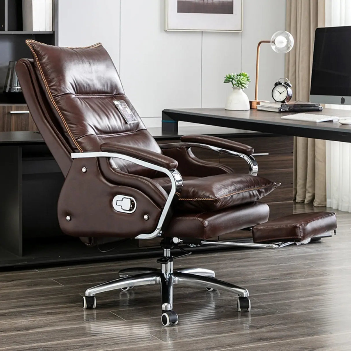 Adjustable Ergonomic Leather Swivel Recliner Office Chair Image - 6