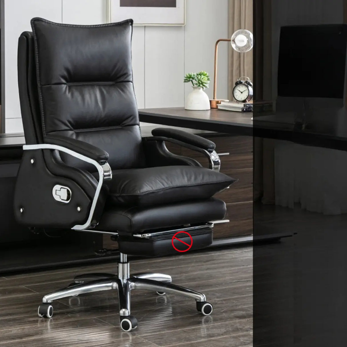 Adjustable Ergonomic Leather Swivel Recliner Office Chair Image - 7