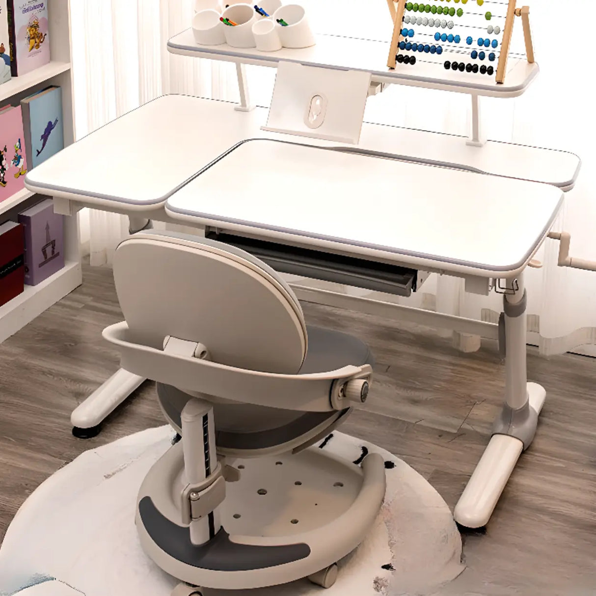 Adjustable Ergonomic White Wood Keyboard Tray Kids Desk Image - 1