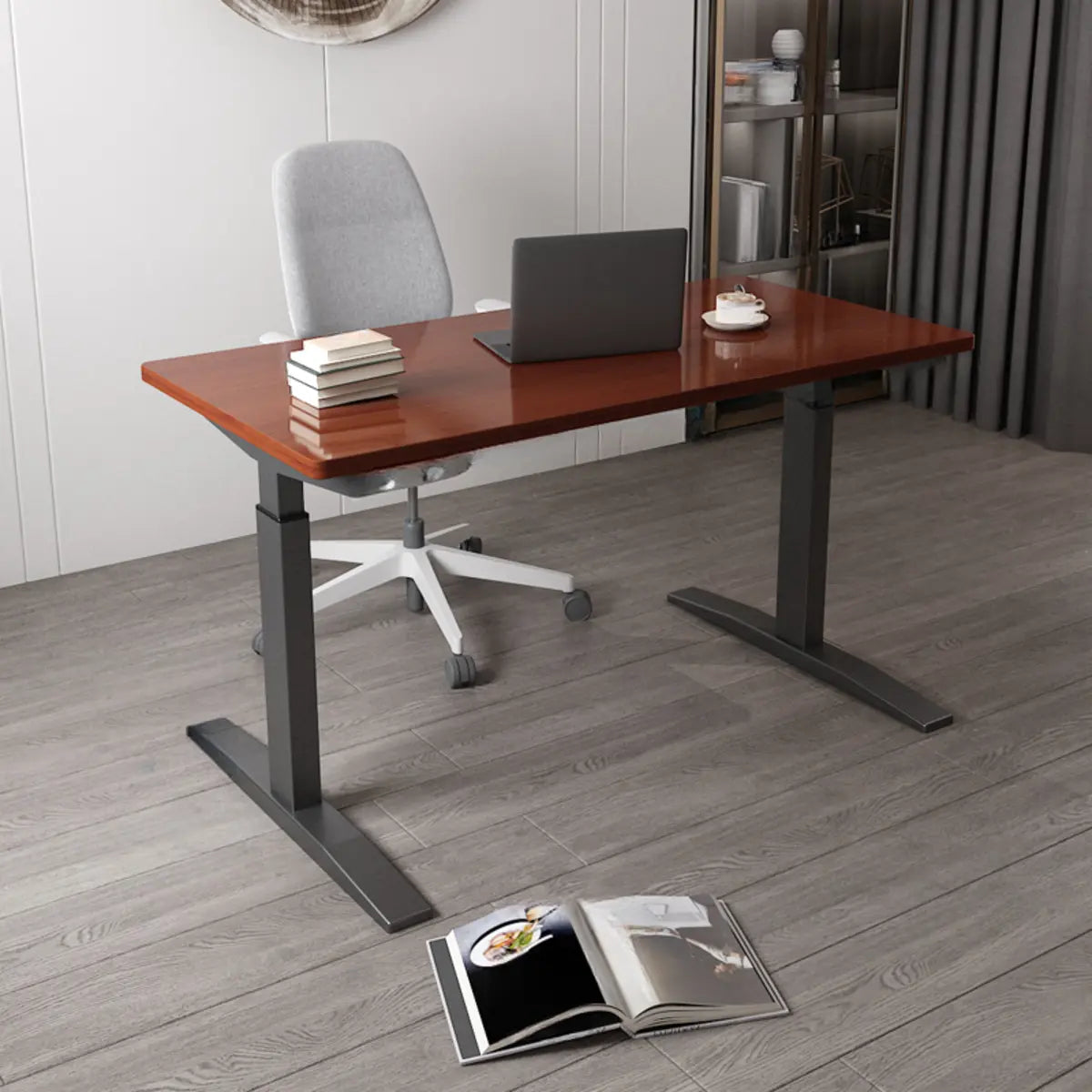 Adjustable Ergonomic White Wood T-Shape Computer Desk Image - 3