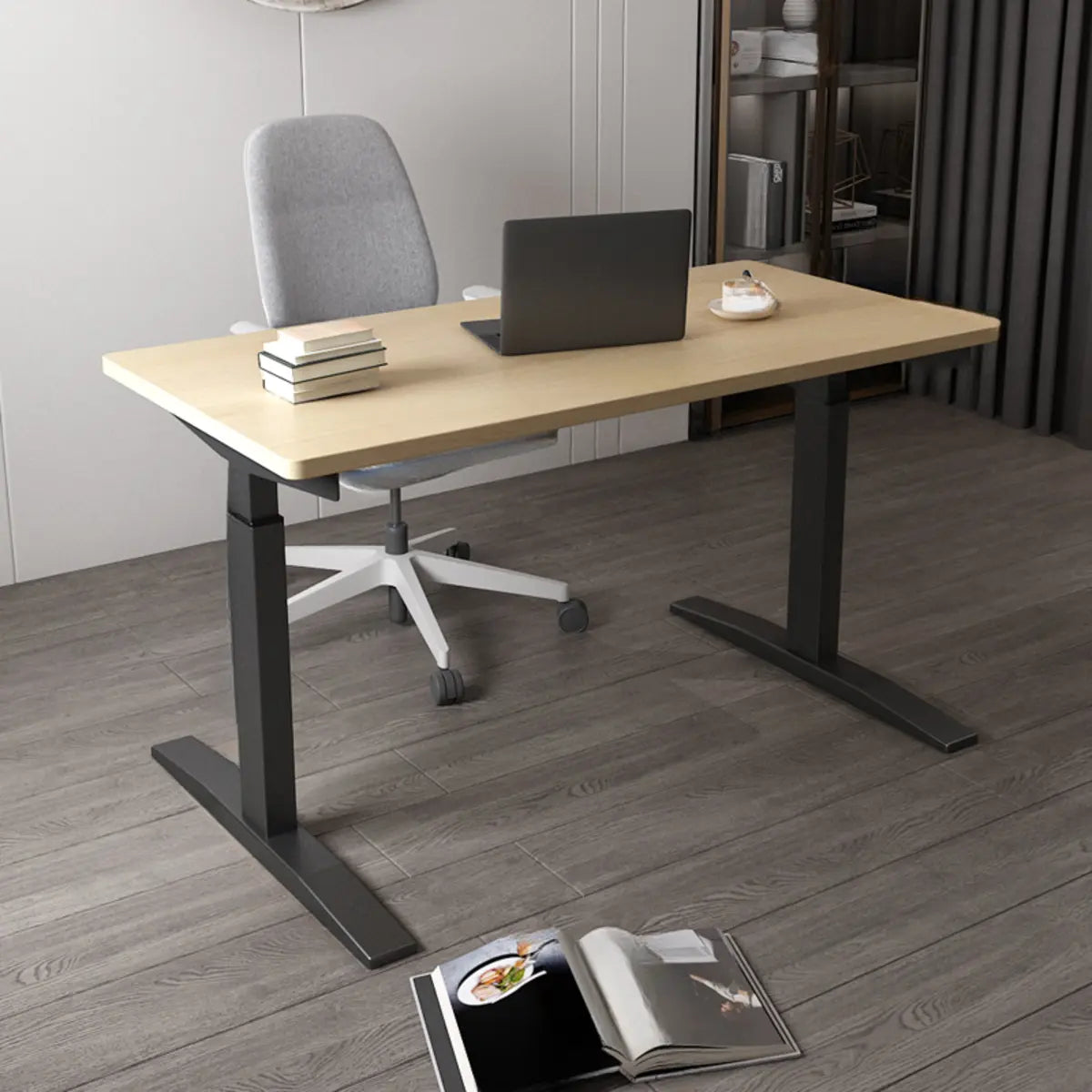 Adjustable Ergonomic White Wood T-Shape Computer Desk Image - 5