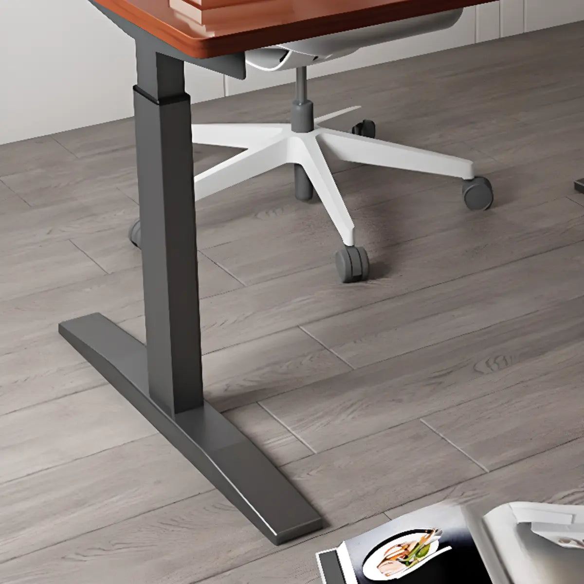 Adjustable Ergonomic White Wood T-Shape Computer Desk Image - 8