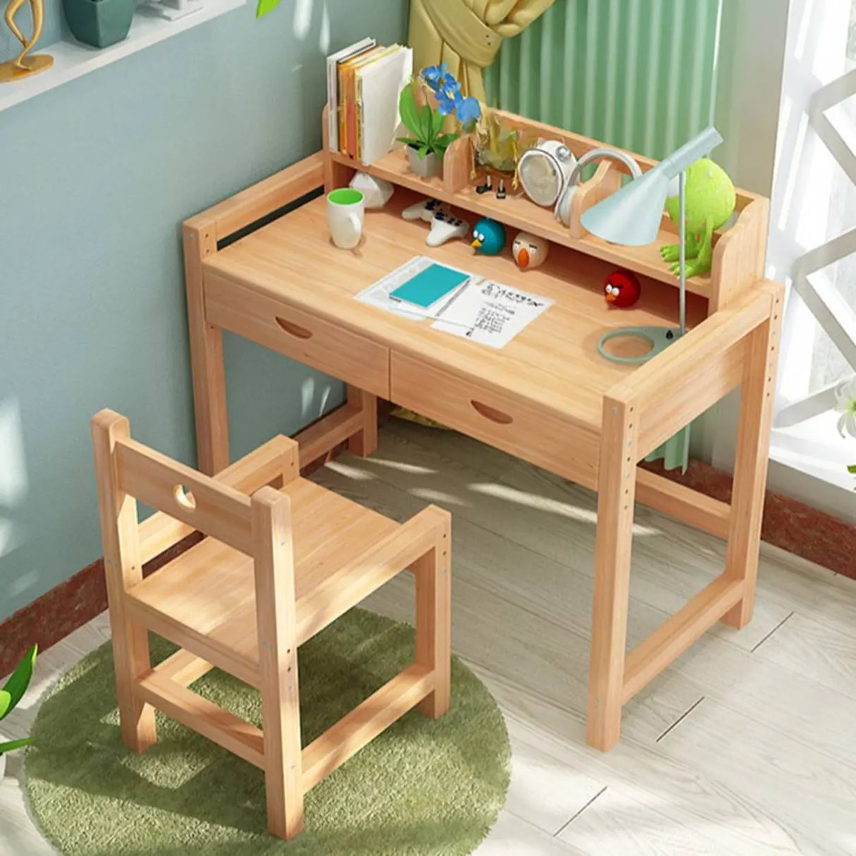 Adjustable Ergonomic Wood Kids Desk with Chair and Hutch Image - 1
