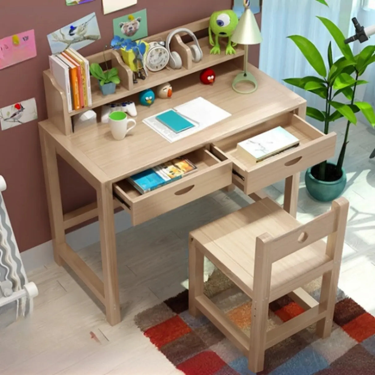 Adjustable Ergonomic Wood Kids Desk with Chair and Hutch Image - 3