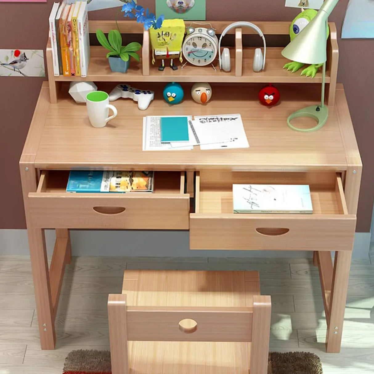 Adjustable Ergonomic Wood Kids Desk with Chair and Hutch Image - 4