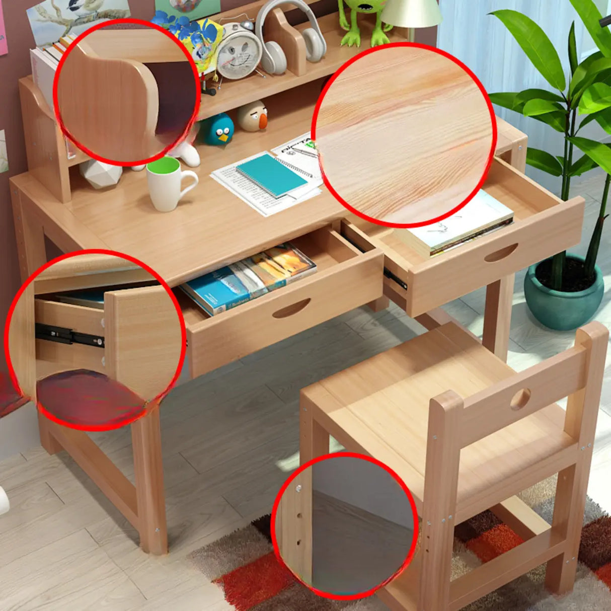 Adjustable Ergonomic Wood Kids Desk with Chair and Hutch Image - 6
