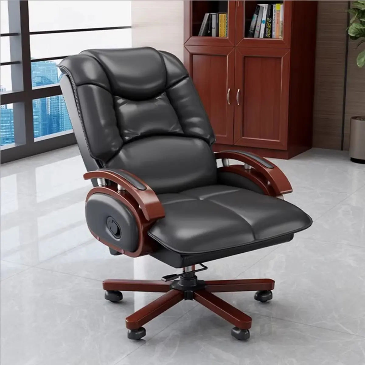 Adjustable Executive Leather Office Chair with Wheels Image - 1