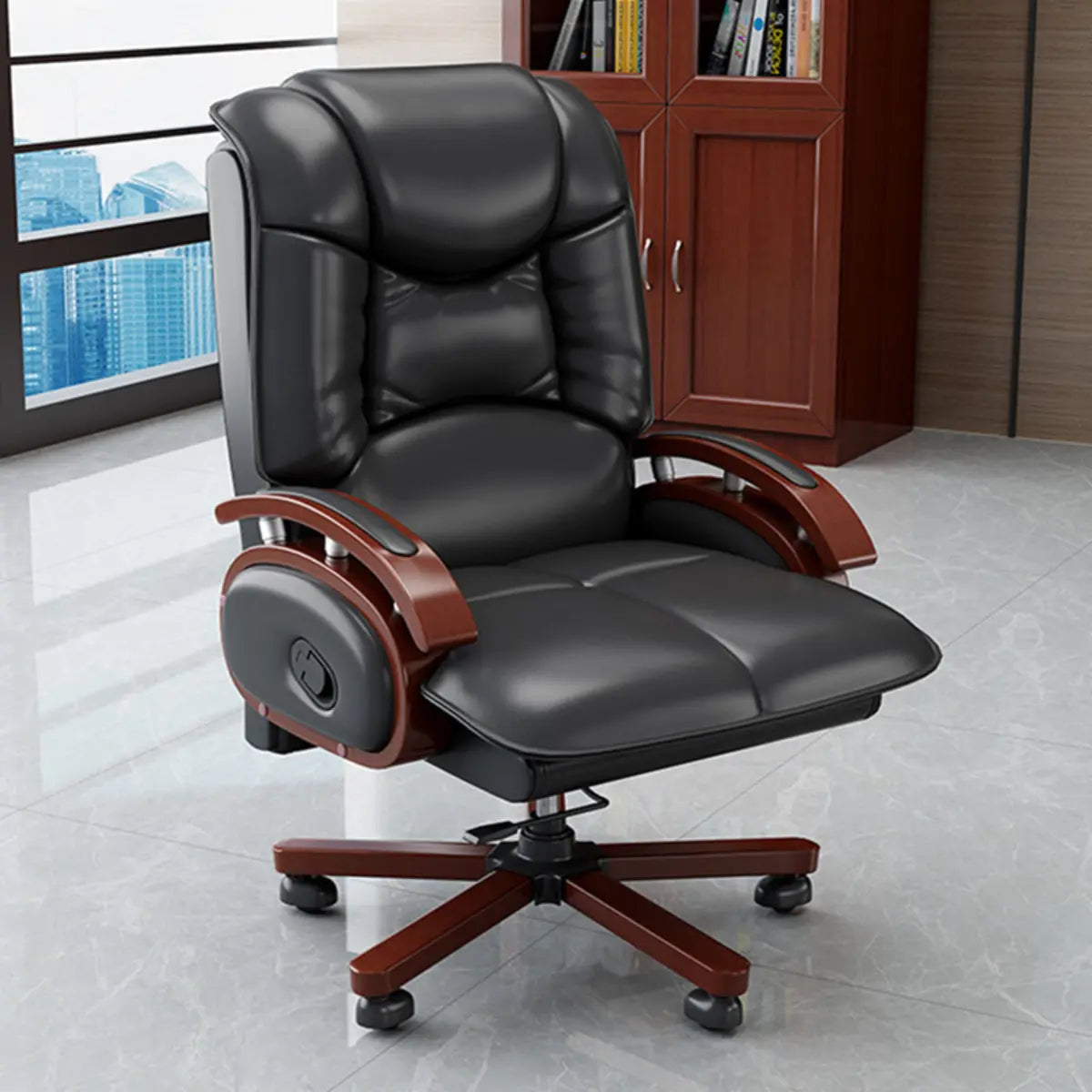Adjustable Executive Leather Office Chair with Wheels Image - 12