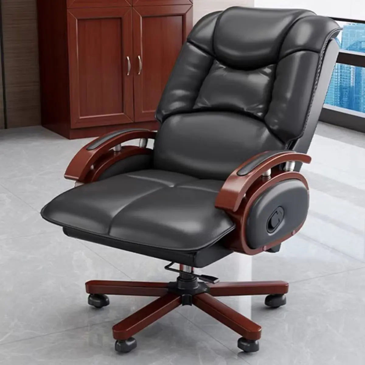 Adjustable Executive Leather Office Chair with Wheels Image - 2