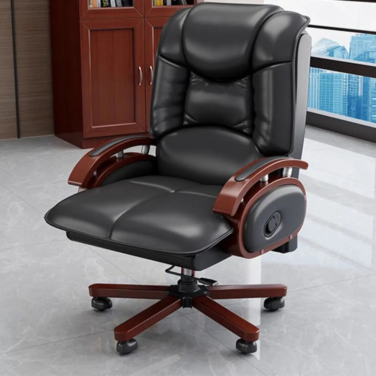 Adjustable Executive Leather Office Chair with Wheels Image - 4