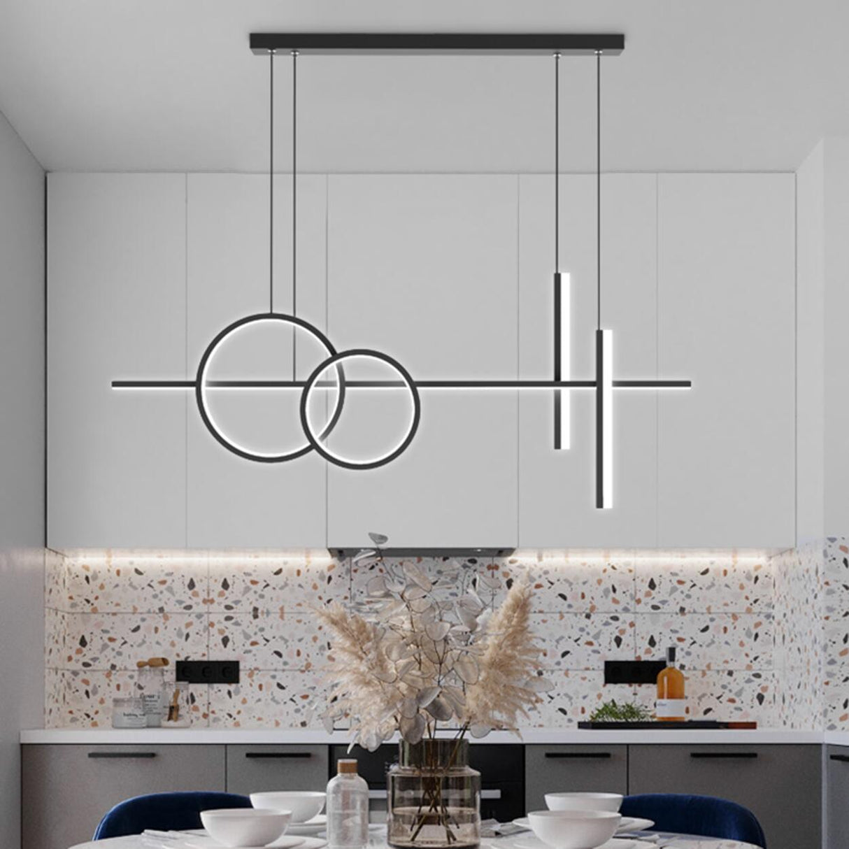 Adjustable Geometric Black LED Island Pendant Light Image - 10