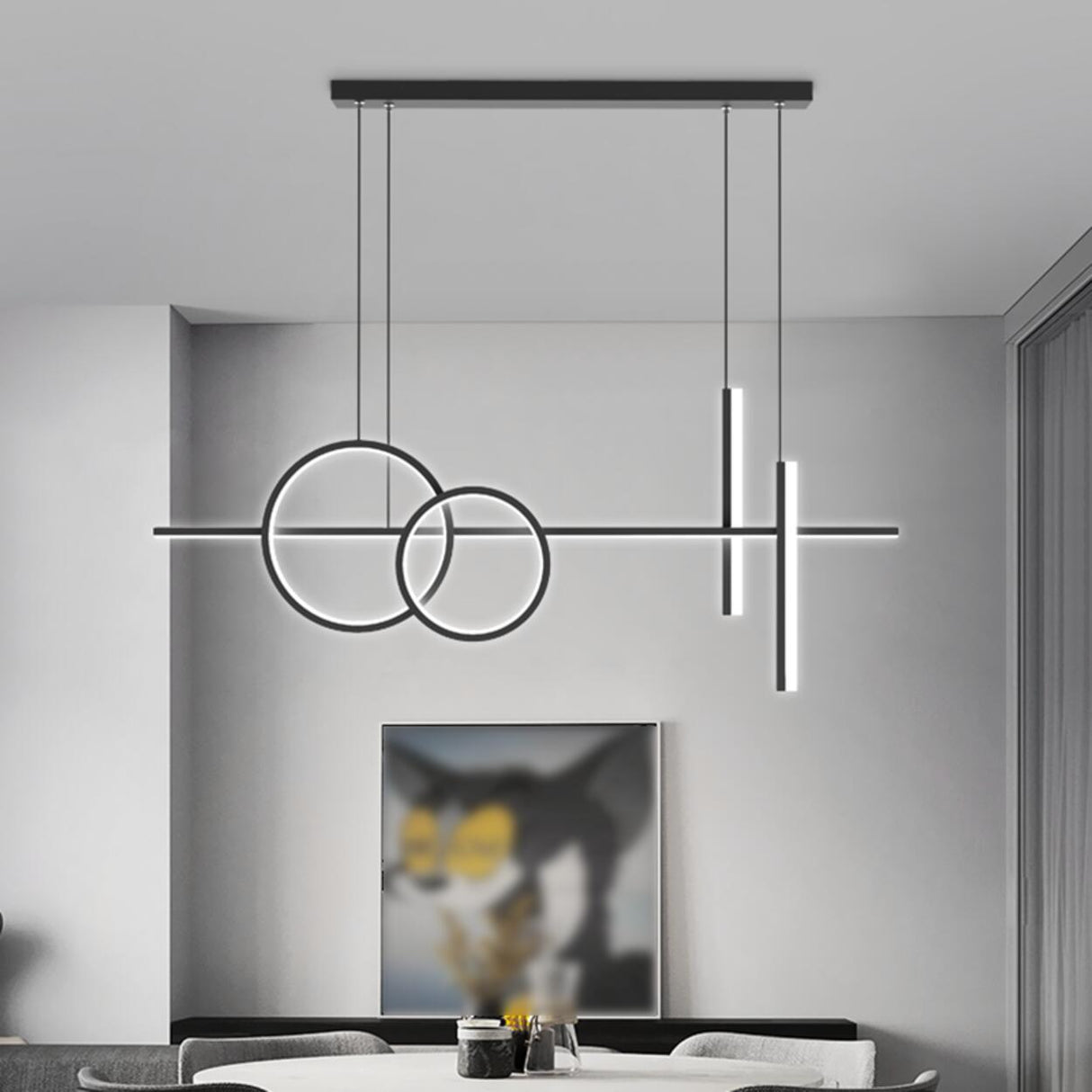 Adjustable Geometric Black LED Island Pendant Light Image - 11