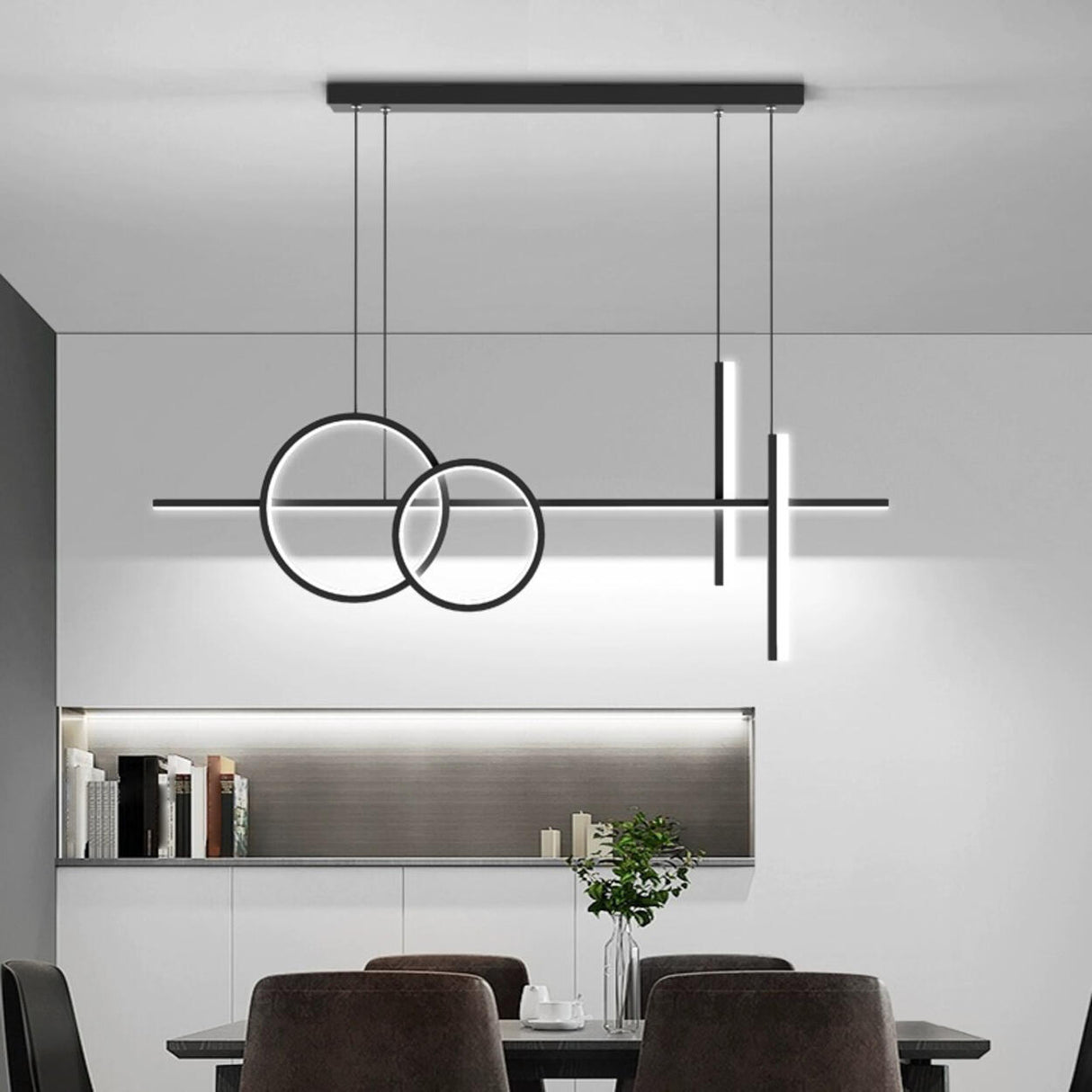 Adjustable Geometric Black LED Island Pendant Light Image - 2