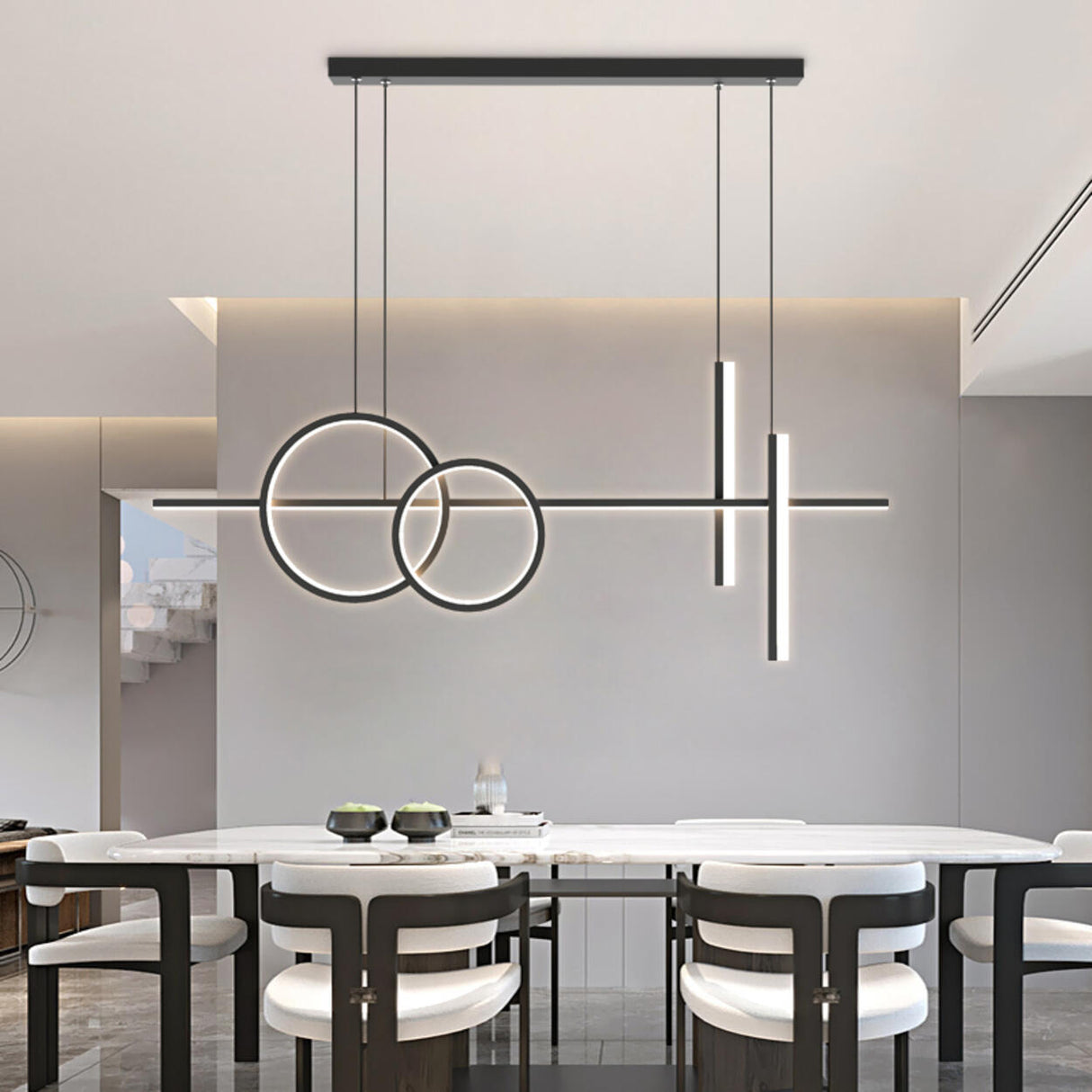 Adjustable Geometric Black LED Island Pendant Light Image - 4