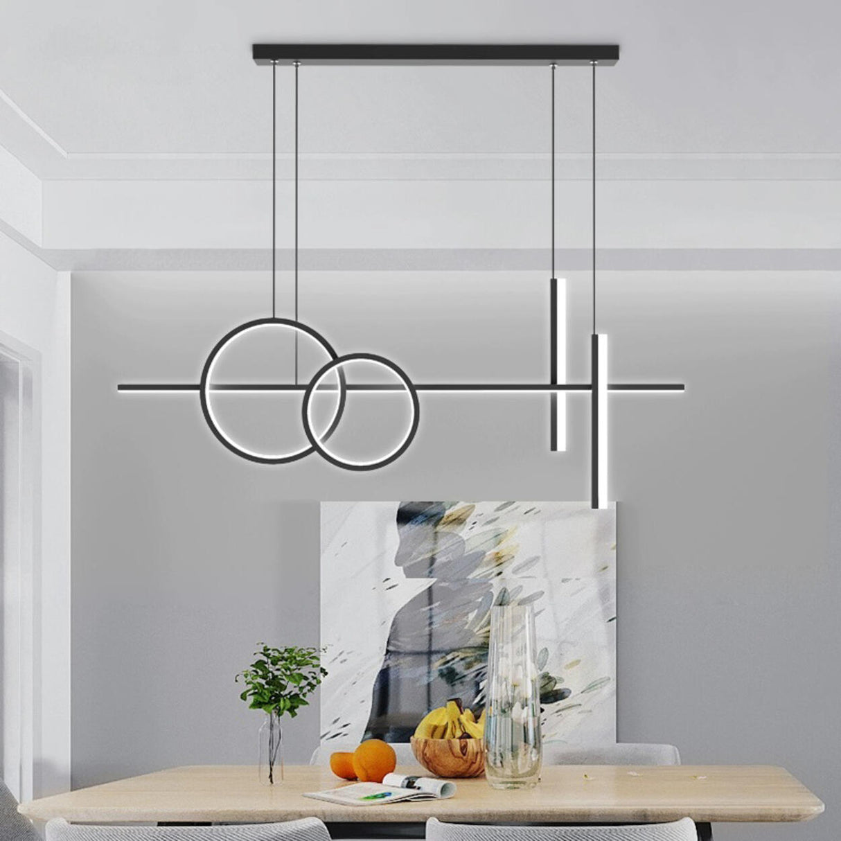 Adjustable Geometric Black LED Island Pendant Light Image - 9