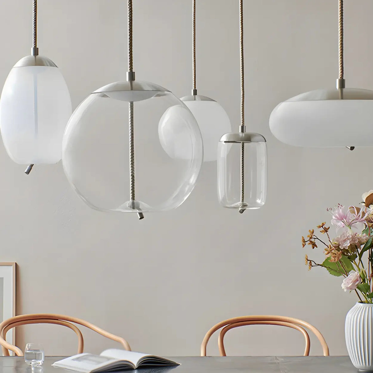 Adjustable Glass Geometric Pendant Light with Canopy Image - 27