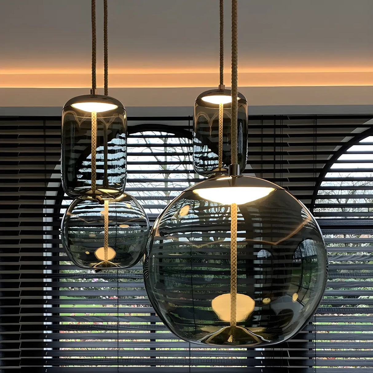 Adjustable Glass Geometric Pendant Light with Canopy Image - 30