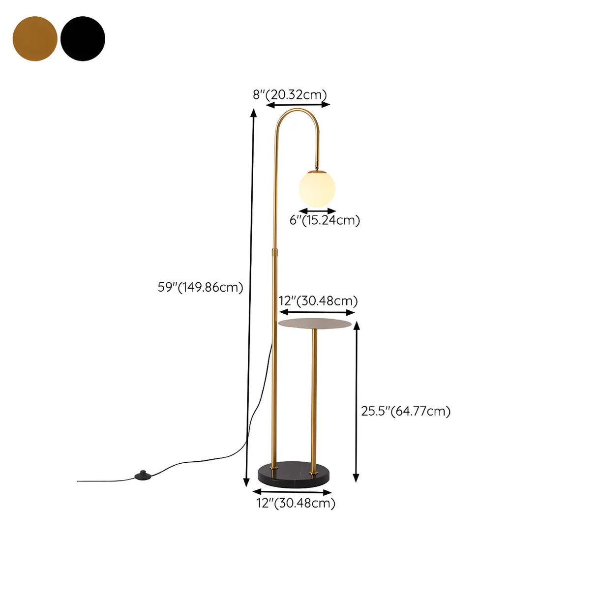 Adjustable Globe Modern Black Arc Floor Lamp with Shelf