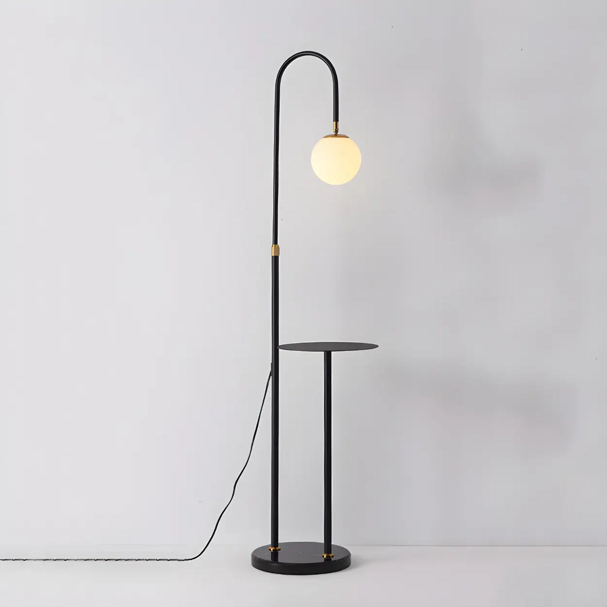 Adjustable Globe Modern Black Arc Floor Lamp with Shelf Image - 4