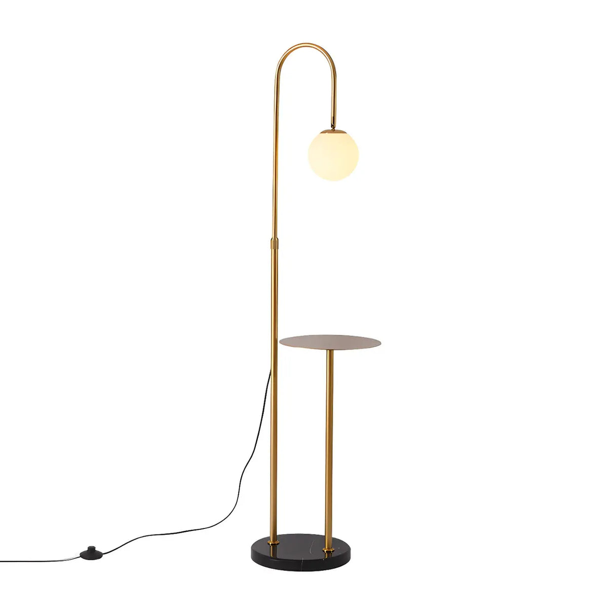 Adjustable Globe Modern Black Arc Floor Lamp with Shelf Image - 7