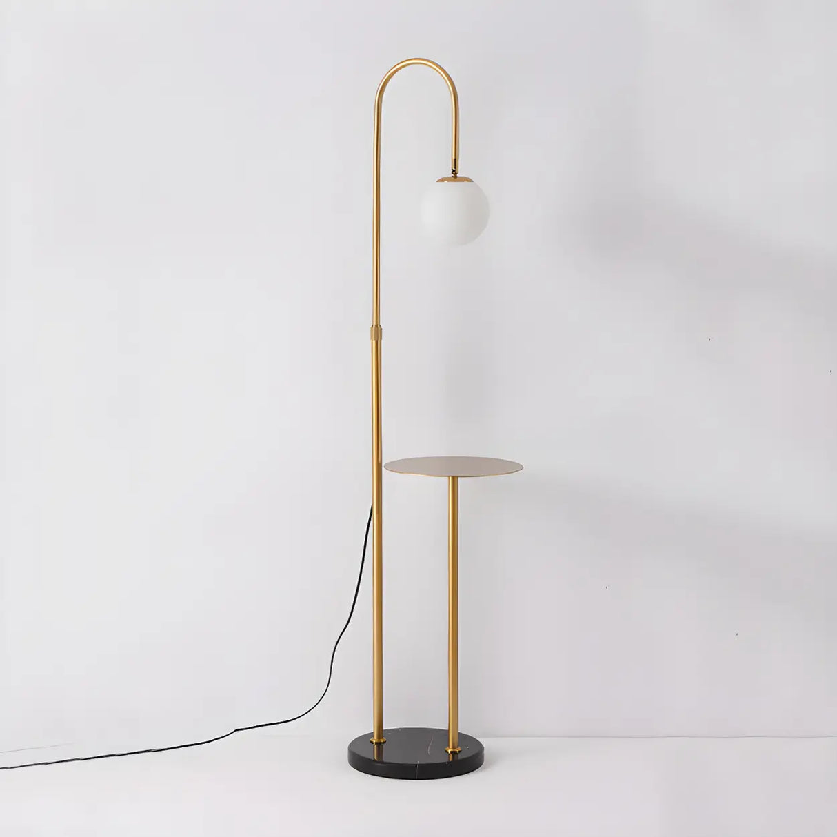 Adjustable Globe Modern Black Arc Floor Lamp with Shelf Image - 8