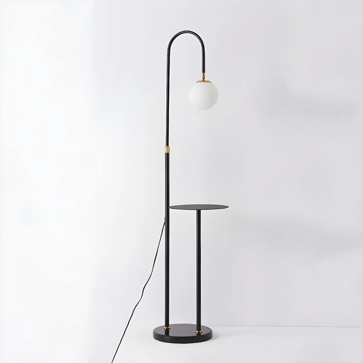 Adjustable Globe Modern Black Arc Floor Lamp with Shelf Image - 9
