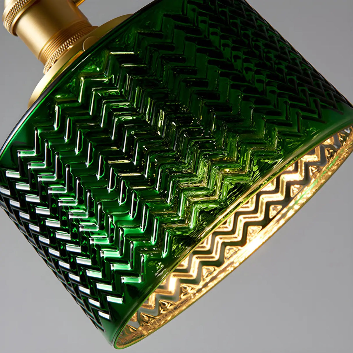 Adjustable Green Ribbed Glass Cylinder Pendant Light Image - 10