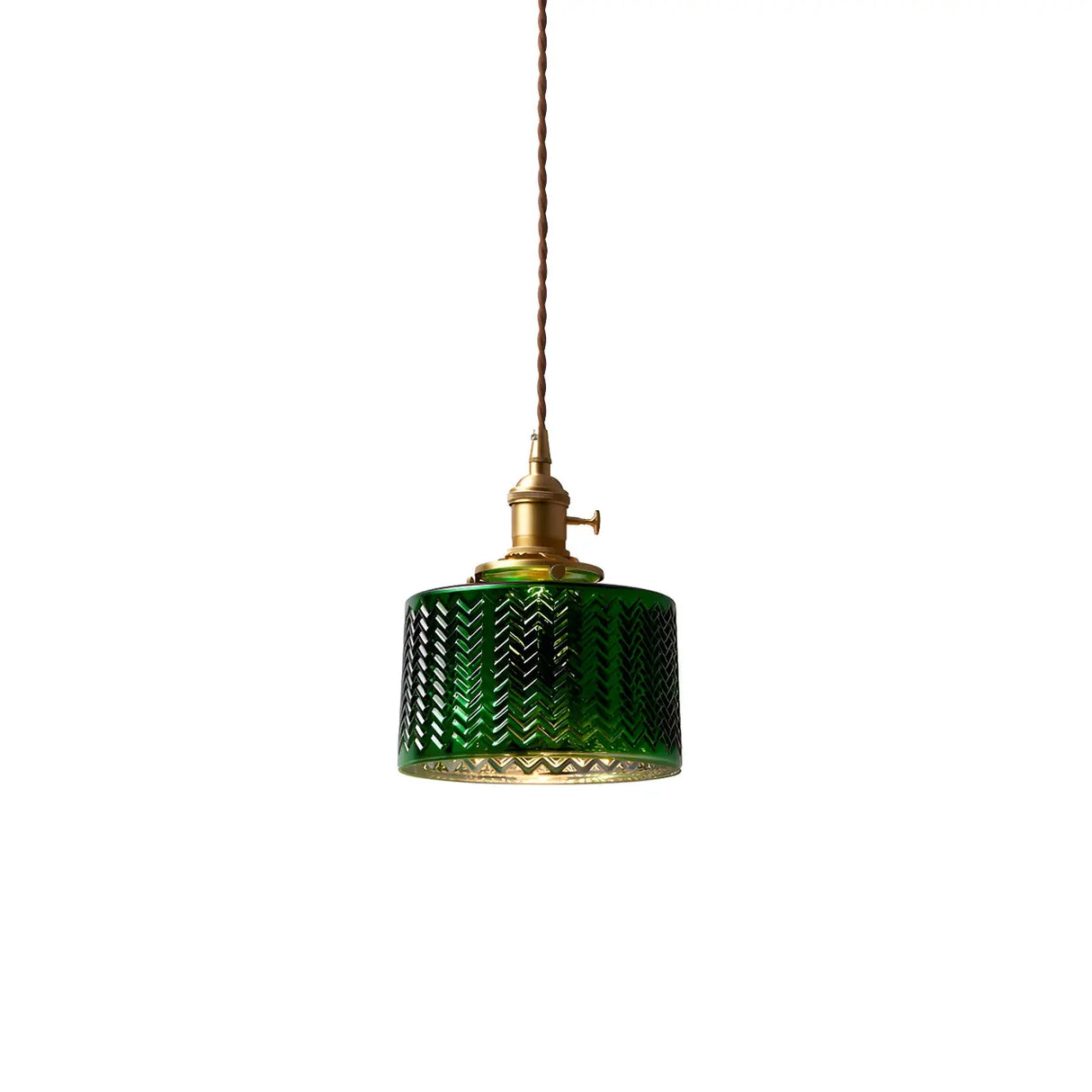Adjustable Green Ribbed Glass Cylinder Pendant Light Image - 5