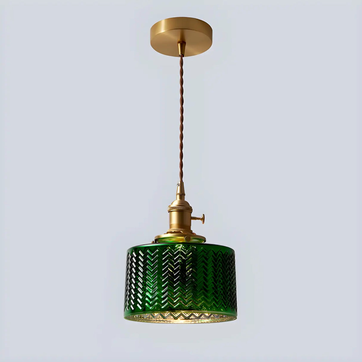 Adjustable Green Ribbed Glass Cylinder Pendant Light Image - 6