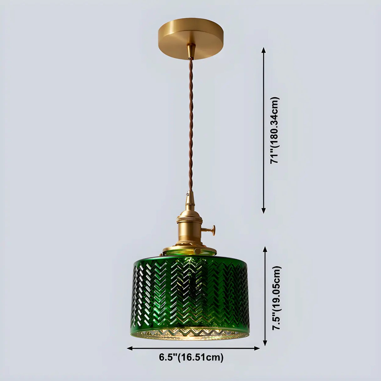 Adjustable Green Ribbed Glass Cylinder Pendant Light