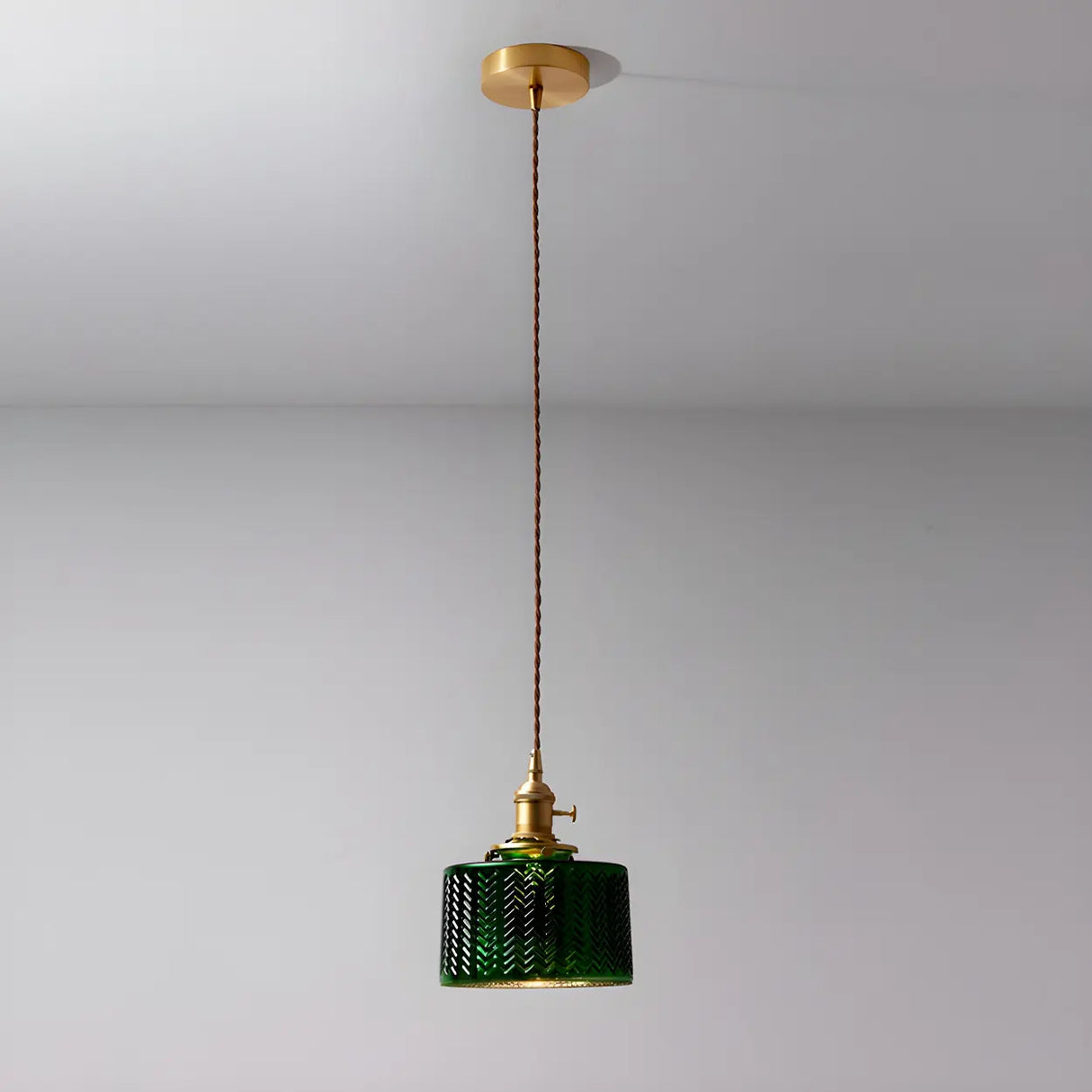 Adjustable Green Ribbed Glass Cylinder Pendant Light Image - 7