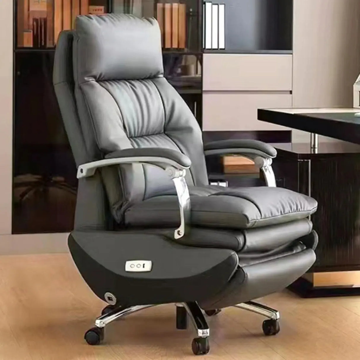 Adjustable Grey Ergonomic Swivel Leather Task Office Chair Image - 1