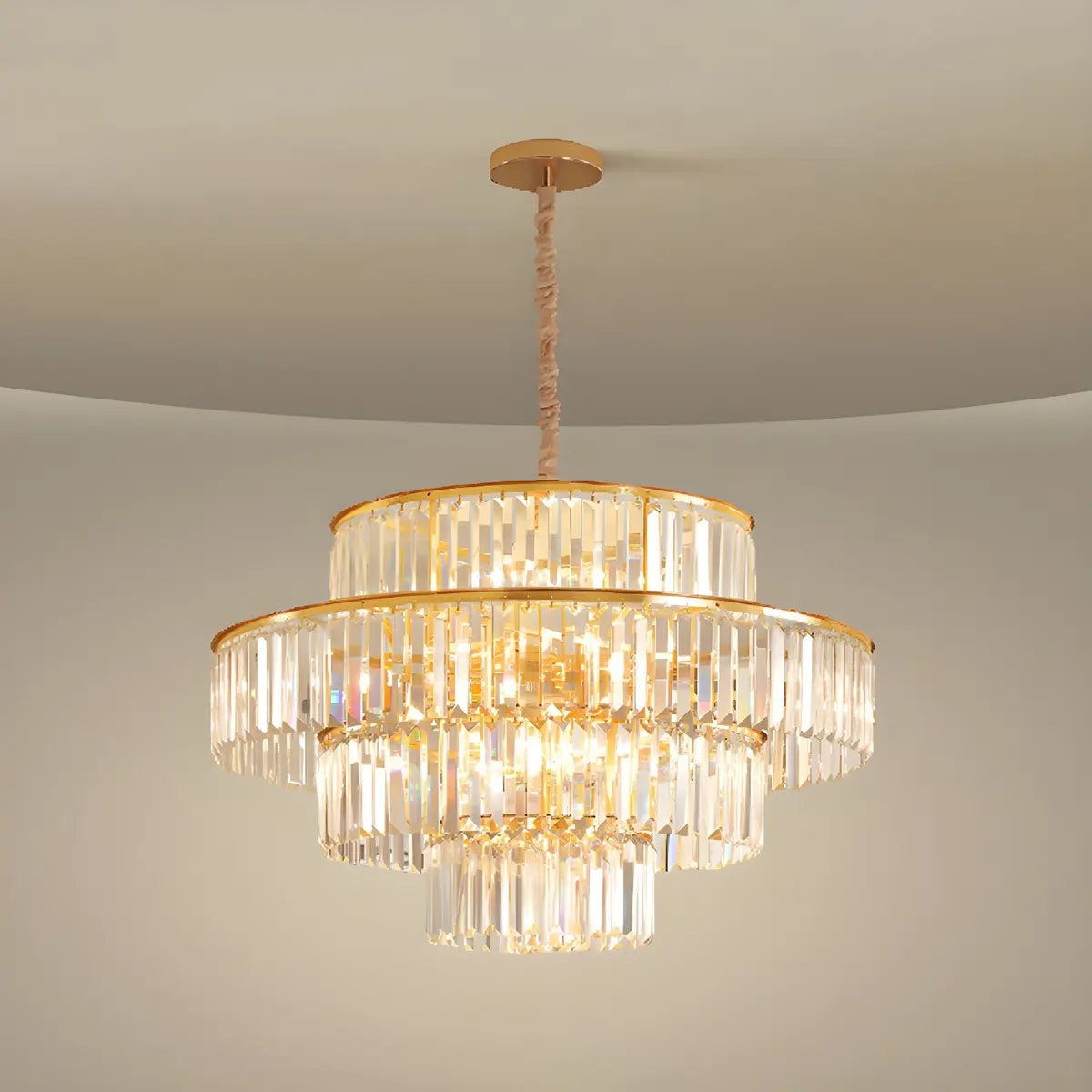 Adjustable Hanging Length Crystal Tiered Round Chandelier Image - 4