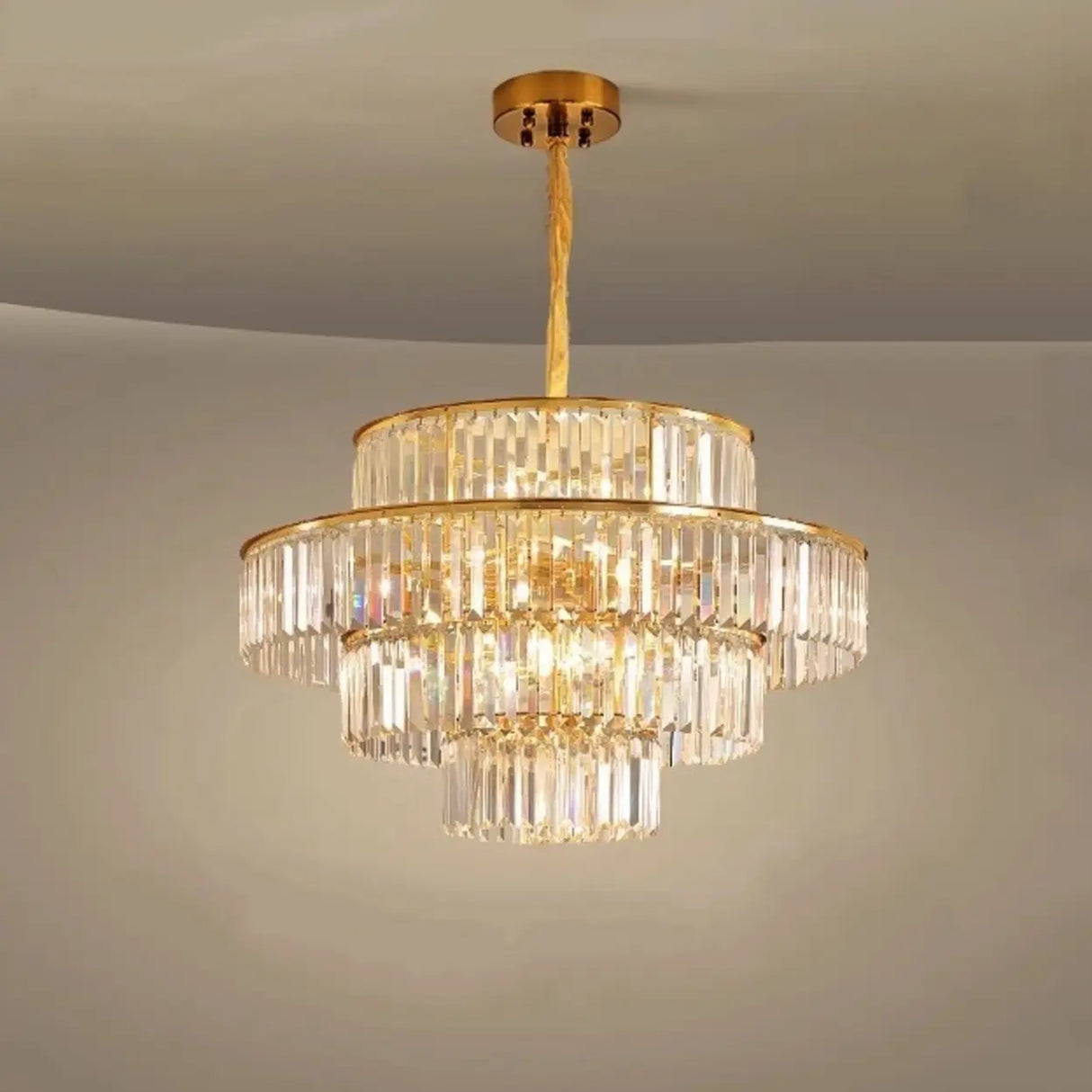 Adjustable Hanging Length Crystal Tiered Round Chandelier Image - 6