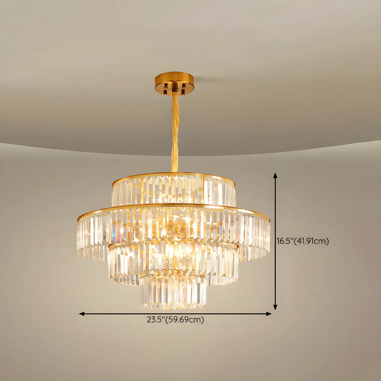 Adjustable Hanging Length Crystal Tiered Round Chandelier Image - 9