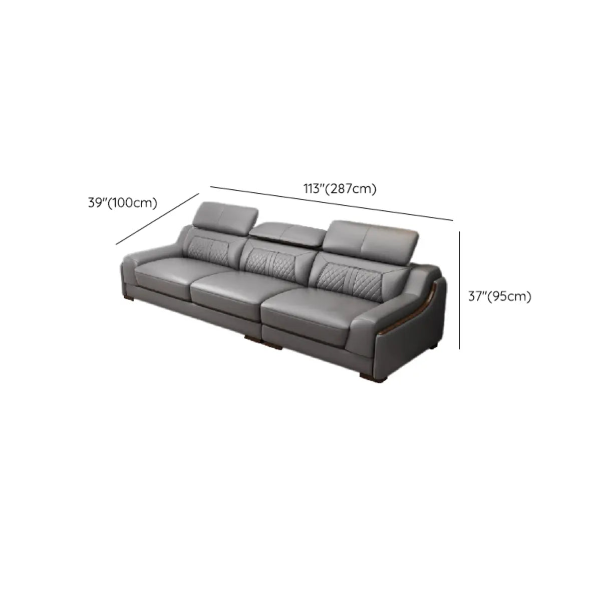 Adjustable Headrest Gray Faux Leather Corner Sectional