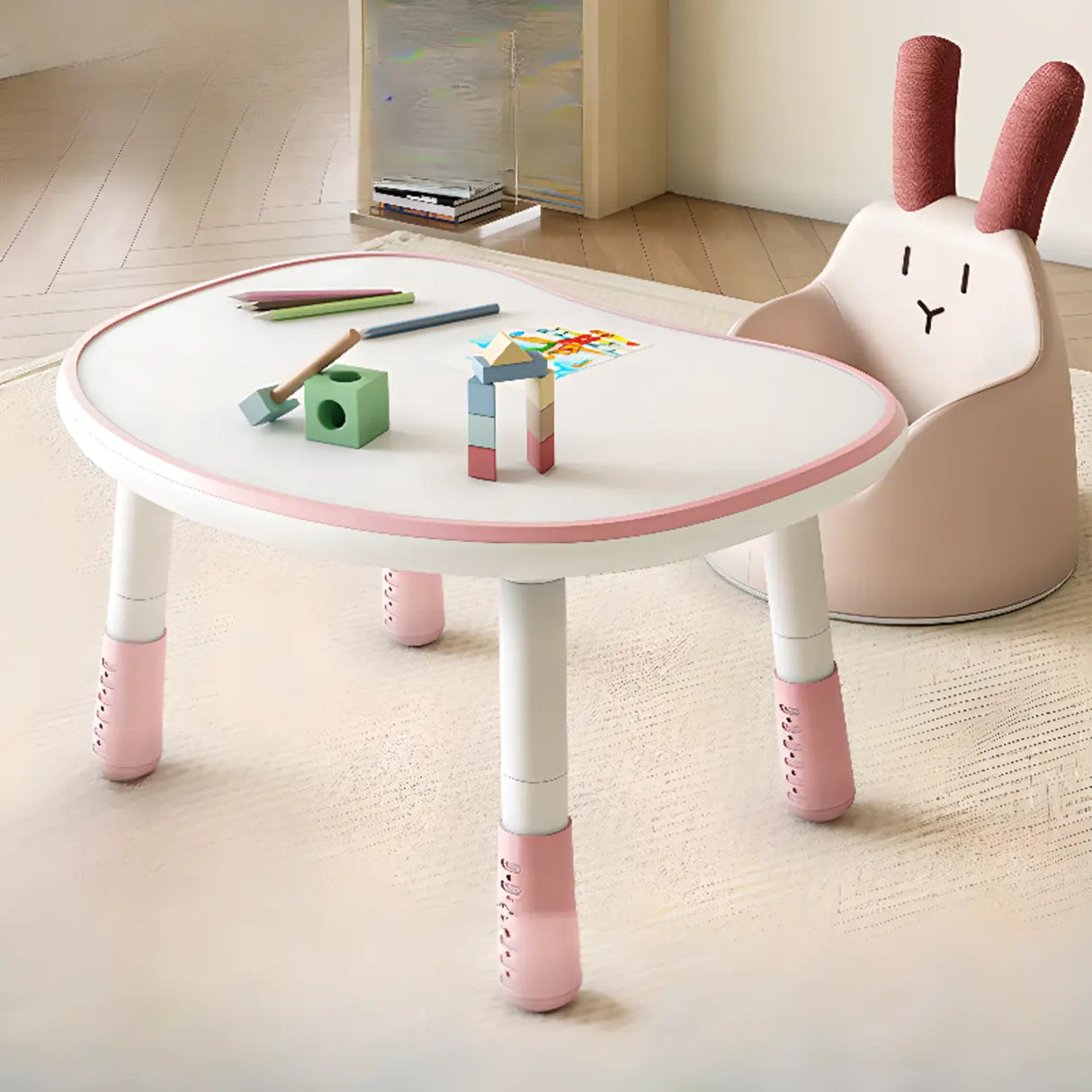 Adjustable Height Adorable White Top Wood Kids Desk Image - 1