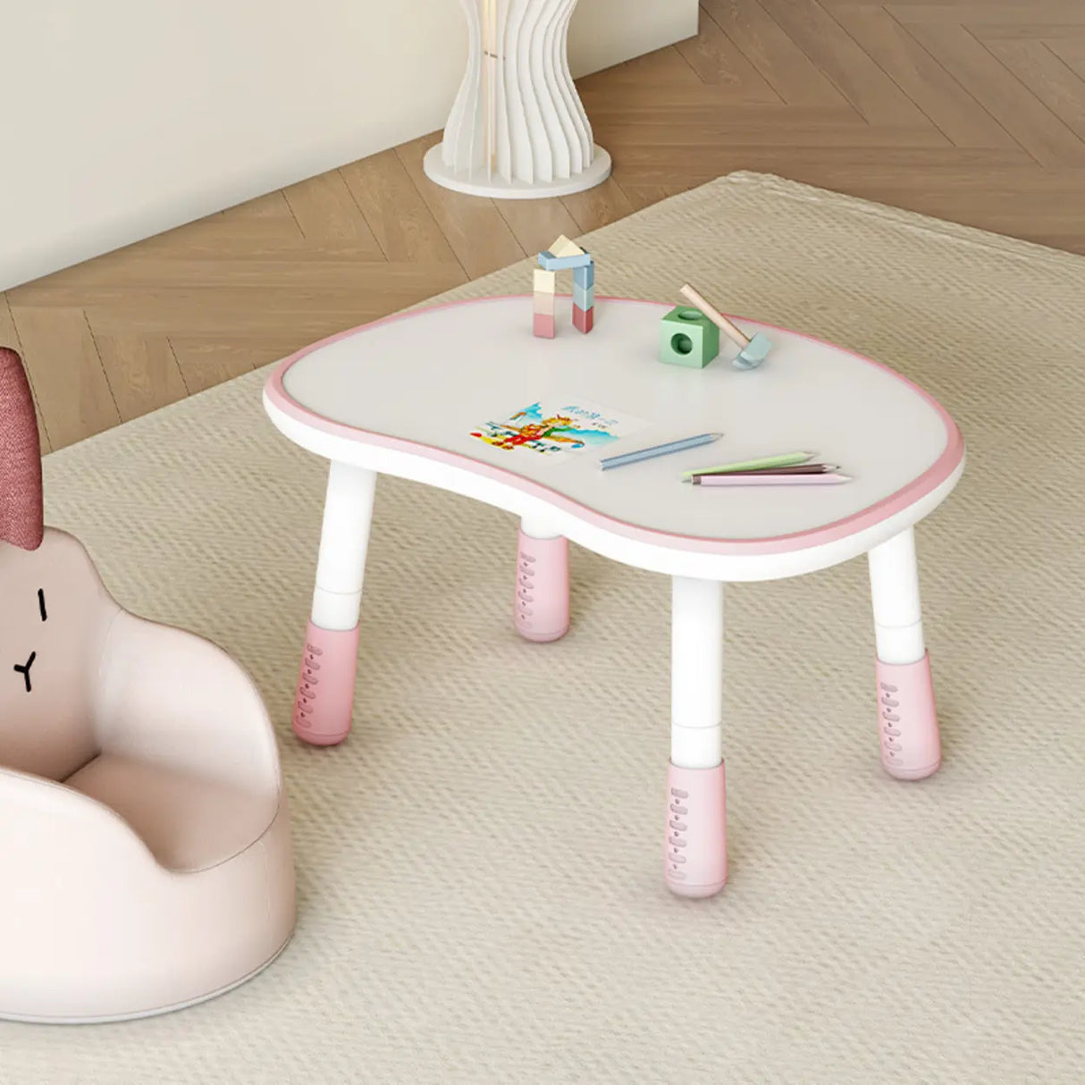 Adjustable Height Adorable White Top Wood Kids Desk Image - 4