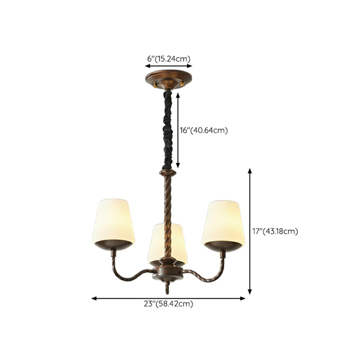 Adjustable Height Antique Bronze White Fabric Chandelier
