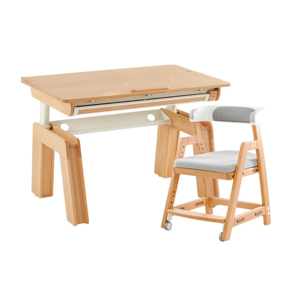 Adjustable Height Beech Wood Kids Desk with Shelf Image - 3