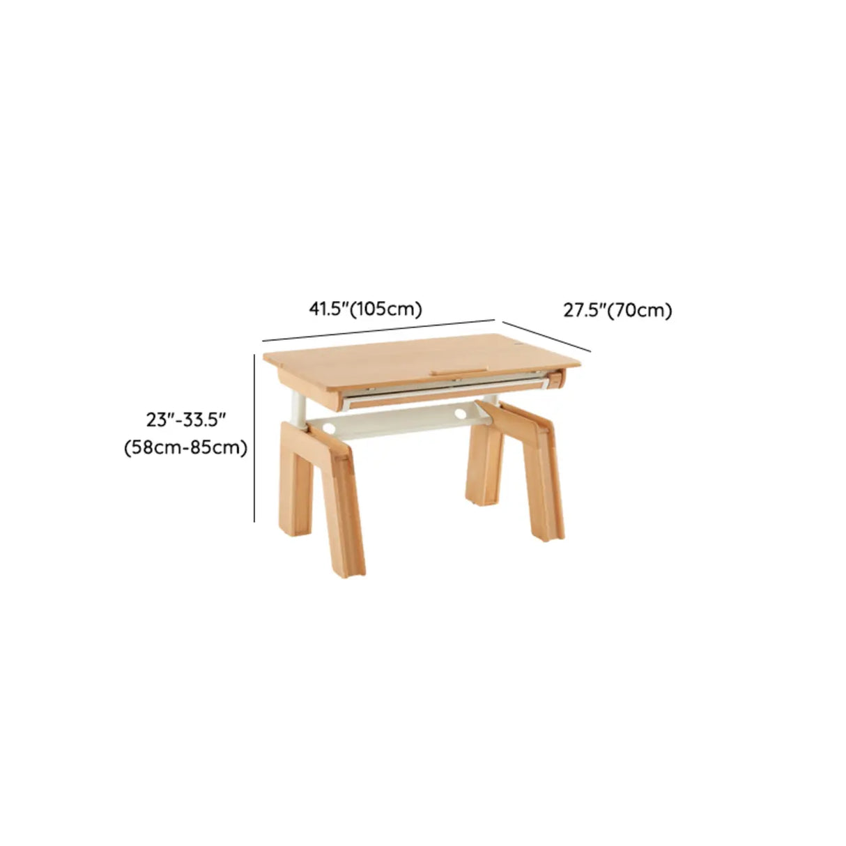 Adjustable Height Beech Wood Kids Desk with Shelf