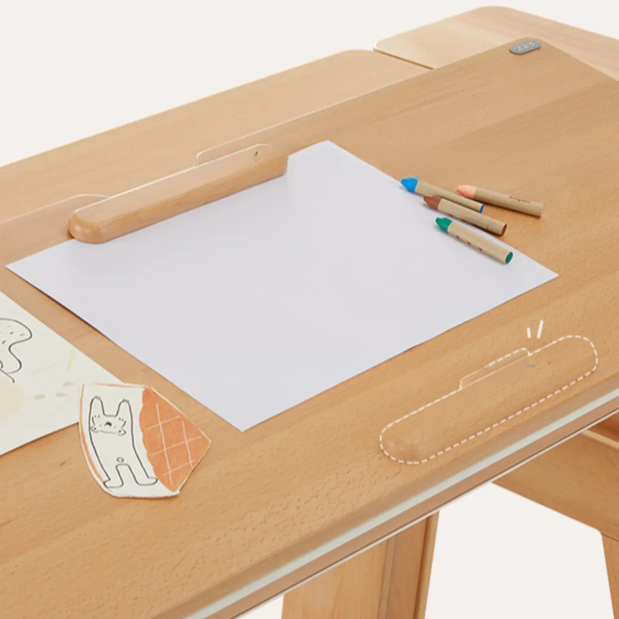 Adjustable Height Beech Wood Kids Desk with Shelf Image - 6