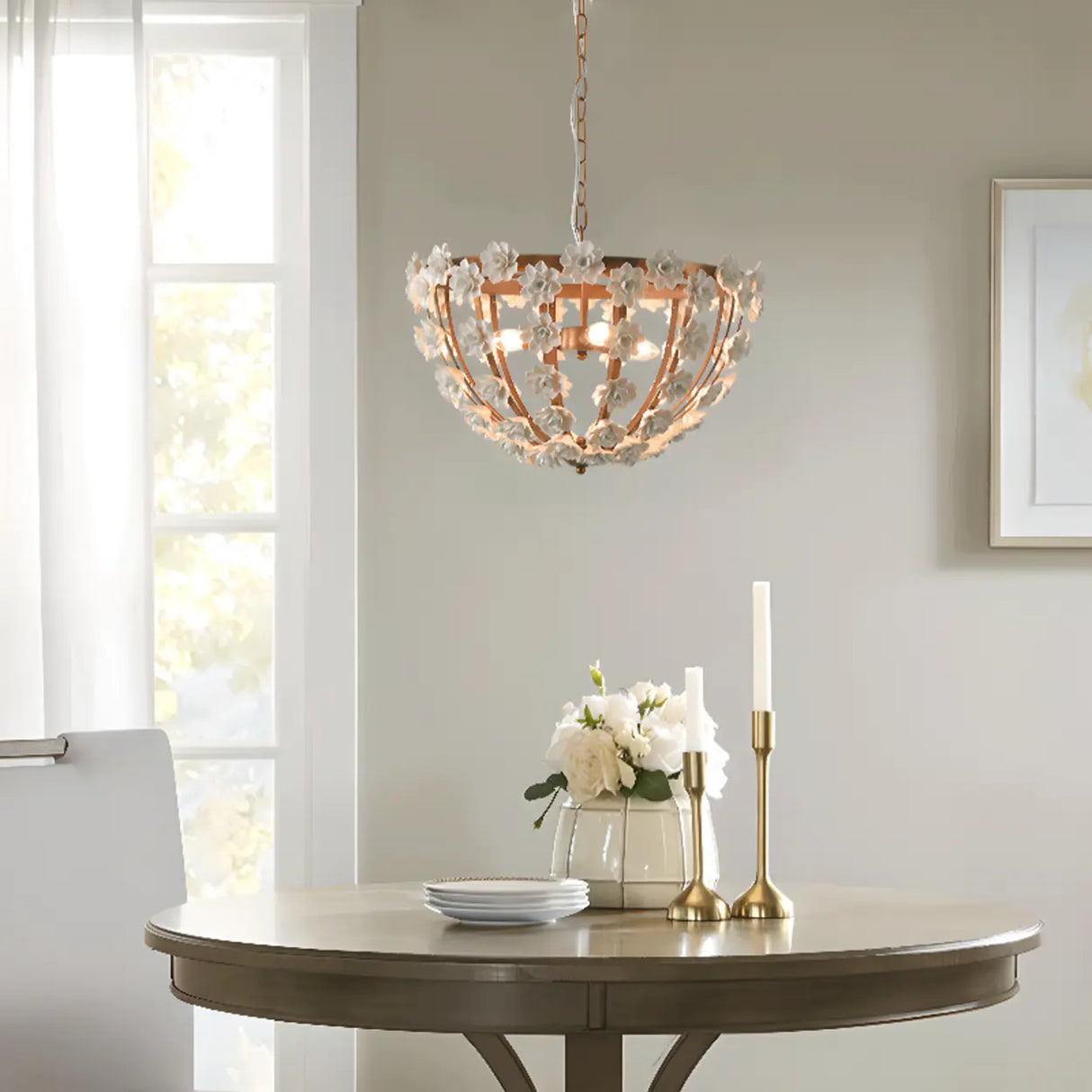 Adjustable Height Ceramics Flower Vintage Chandelier Image - 1