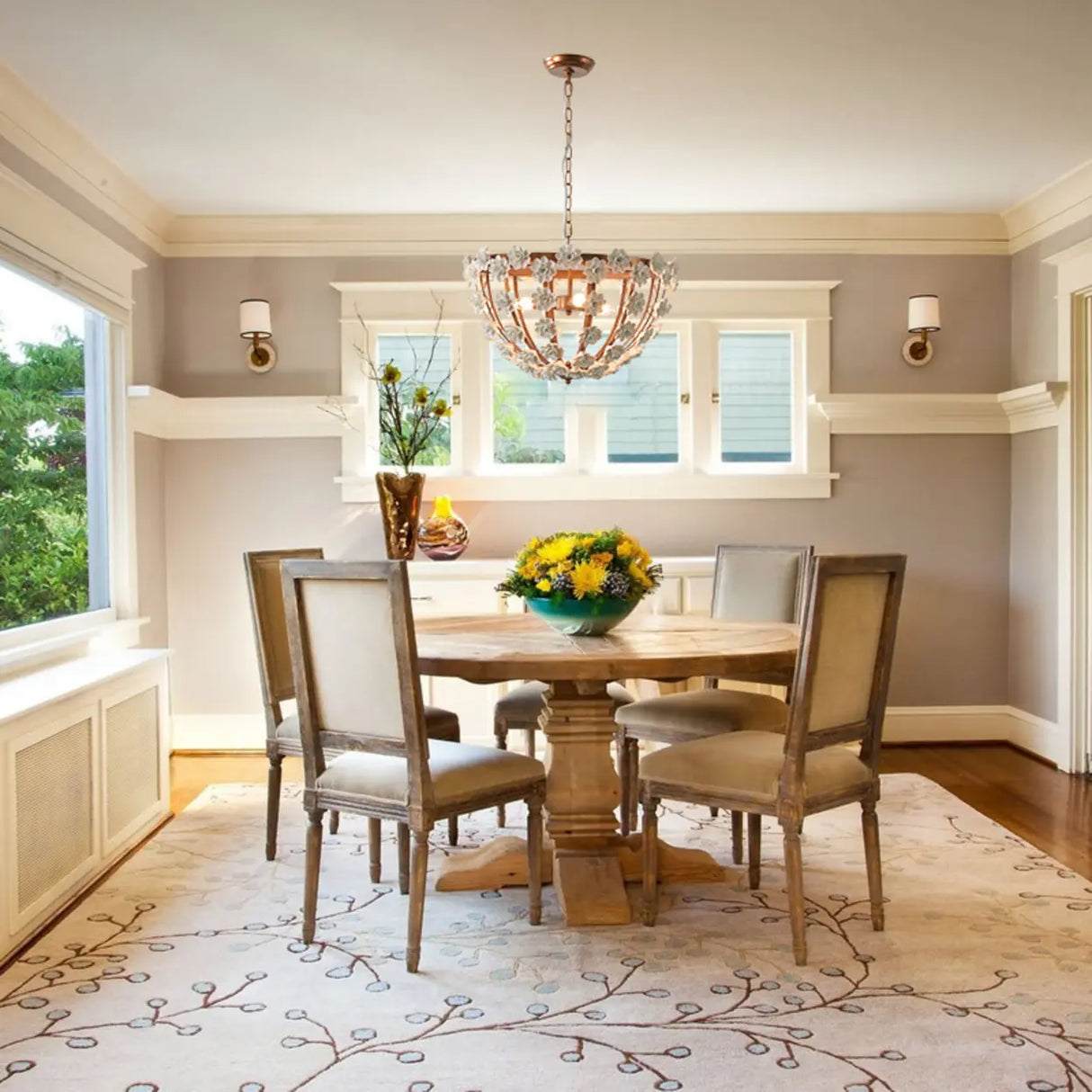 Adjustable Height Ceramics Flower Vintage Chandelier Image - 2